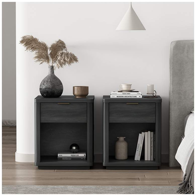 Image 1 Evelyn Modern Nightstand with 2 Full Extension Drawers in Charcoal Grey - 2