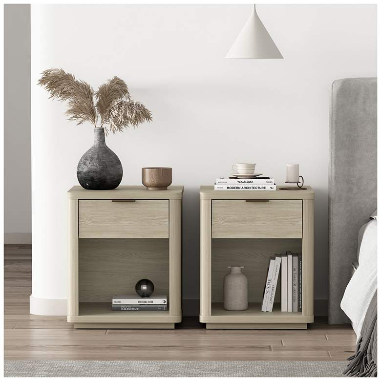 Image 1 Evelyn Modern Nightstand with 2 Full Extension Drawers in Natural - Set of