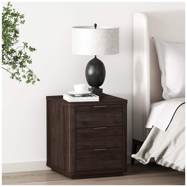 Image 1 Evelyn Modern Nightstand with 3 Full Extension Drawers in Brown