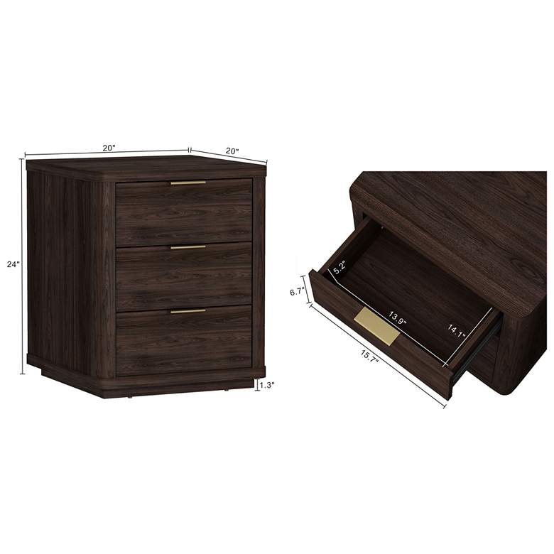 Image 3 Evelyn Modern Nightstand with 3 Full Extension Drawers in Brown more views