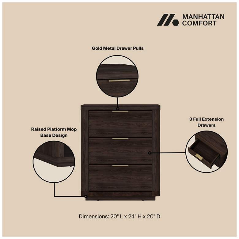 Image 4 Evelyn Modern Nightstand with 3 Full Extension Drawers in Brown more views
