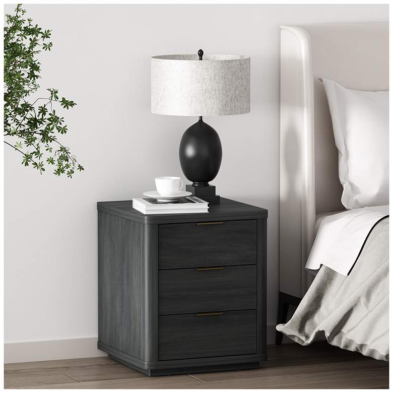 Image 1 Evelyn Modern Nightstand with 3 Full Extension Drawers in Charcoal Grey