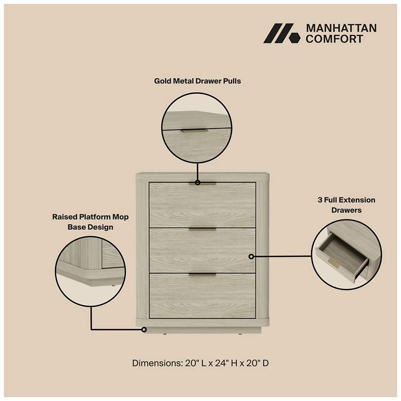 Image 4 Evelyn Modern Nightstand with 3 Full Extension Drawers in Natural more views