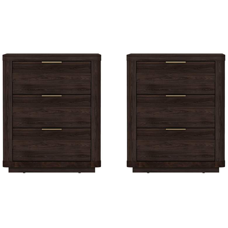 Image 2 Evelyn Modern Nightstand with 6 Full Extension Drawers in Brown - Set of 2