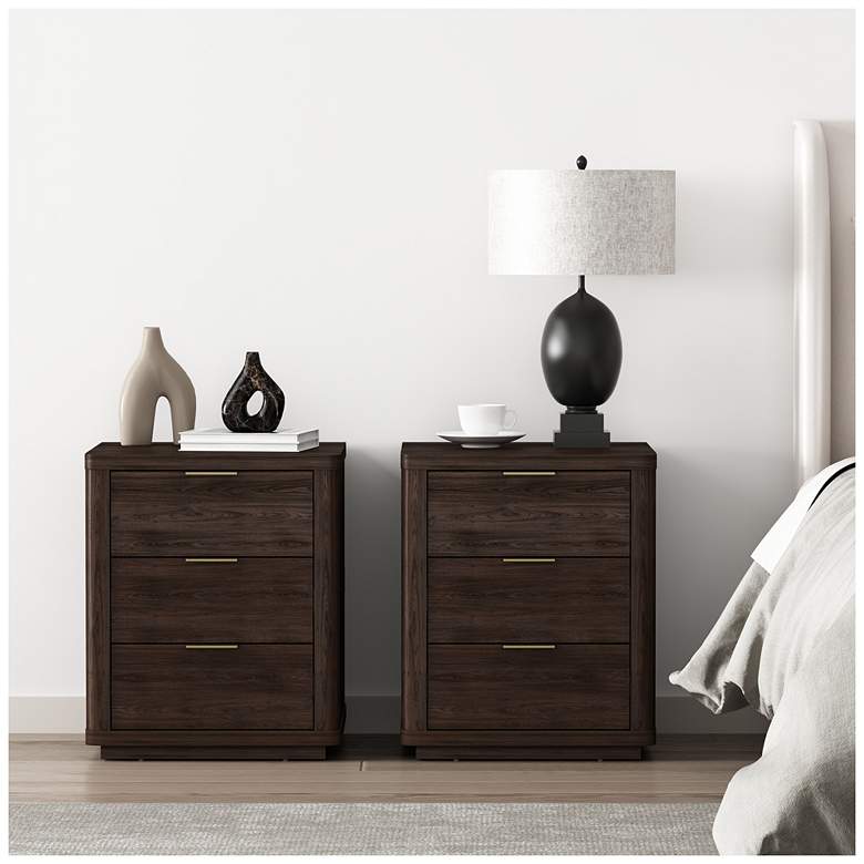 Image 1 Evelyn Modern Nightstand with 6 Full Extension Drawers in Brown - Set of 2