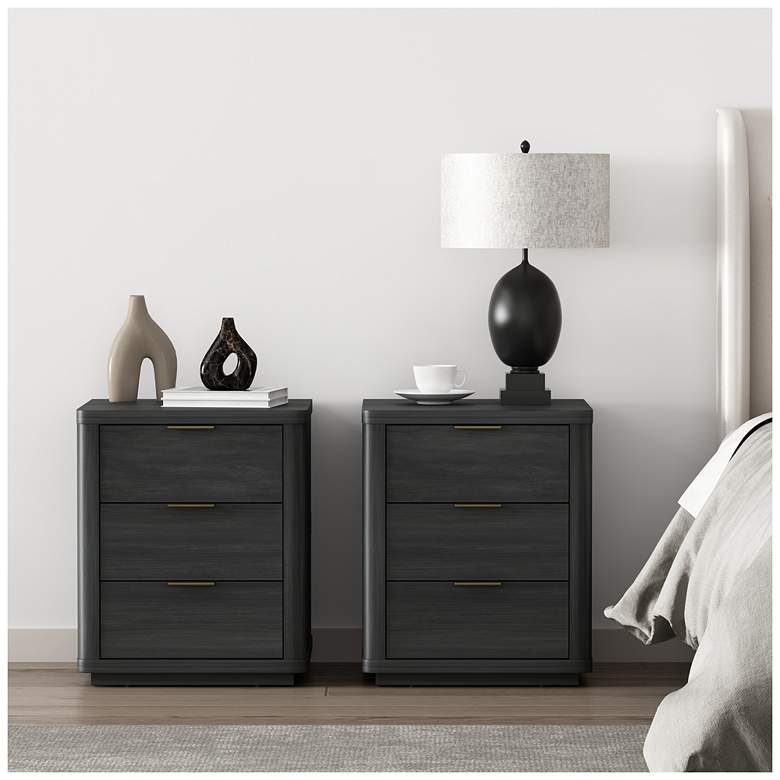 Image 1 Evelyn Modern Nightstand with 6 Full Extension Drawers in Charcoal Grey - 2