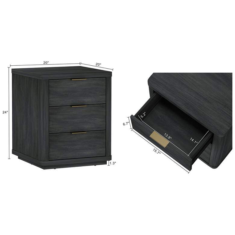 Image 3 Evelyn Modern Nightstand with 6 Full Extension Drawers in Charcoal Grey - 2 more views