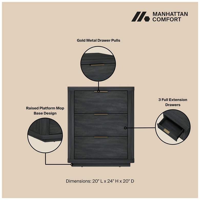 Image 4 Evelyn Modern Nightstand with 6 Full Extension Drawers in Charcoal Grey - 2 more views
