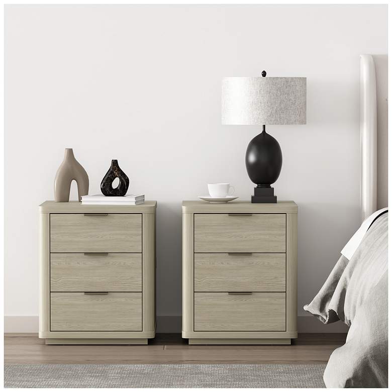 Image 1 Evelyn Modern Nightstand with 6 Full Extension Drawers in Natural - Set of