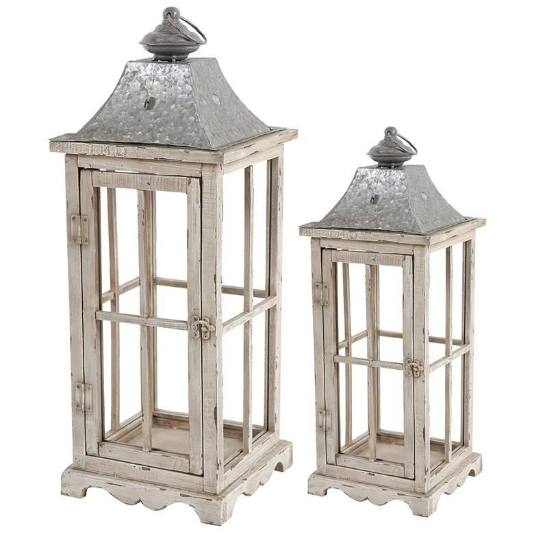 Image 1 Evelyn Square Enclosed Silver Lanterns with Handle - Set of Two