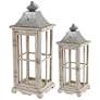 Evelyn Square Enclosed Silver Lanterns with Handle - Set of Two