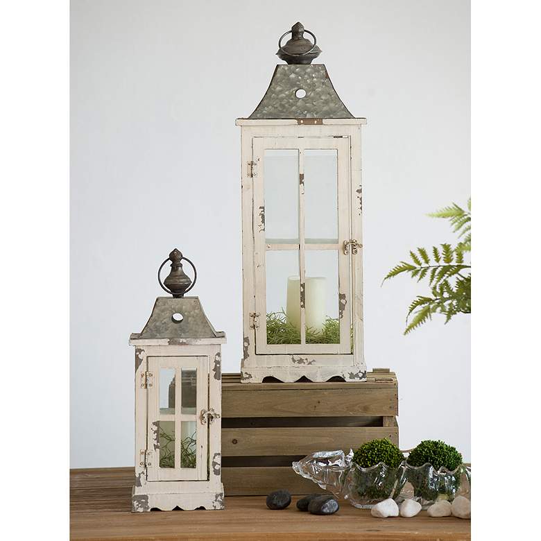 Image 1 Evelyn Square Enclosed Silver Lanterns with Handle - Set of Two