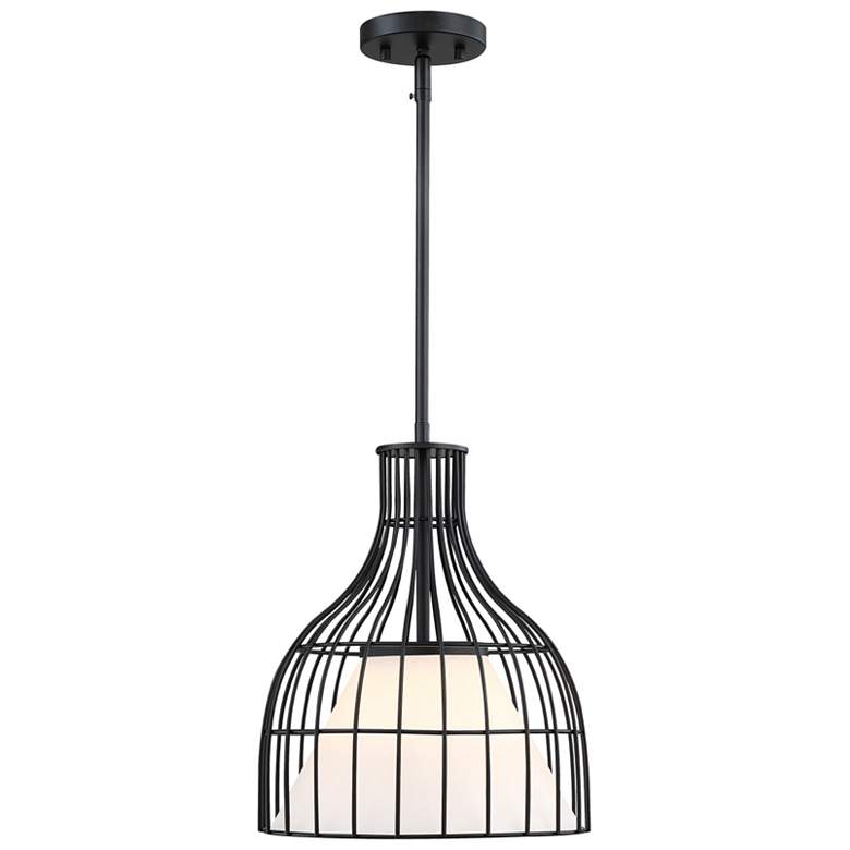 Image 1 Evensong 60 Watt 1-Light 12" Matte Black Bell Pendant with Glass Shade