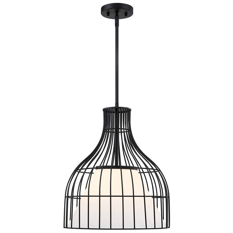 Image 1 Evensong 60 Watt 1-Light Matte Black Bell Pendant with Glass Shade