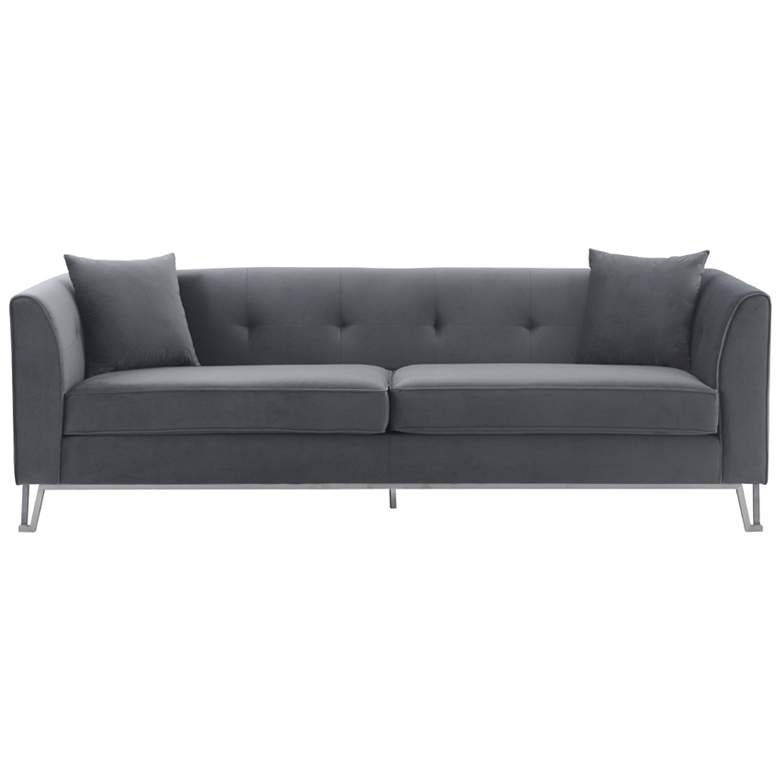 Image 1 Everest 90 In. Upholstered Sofa in Gray Fabric and Brushed Stainless Steel