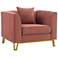 Everest Upholstered Sofa Chair in Blush Fabric and Brushed Gold Legs