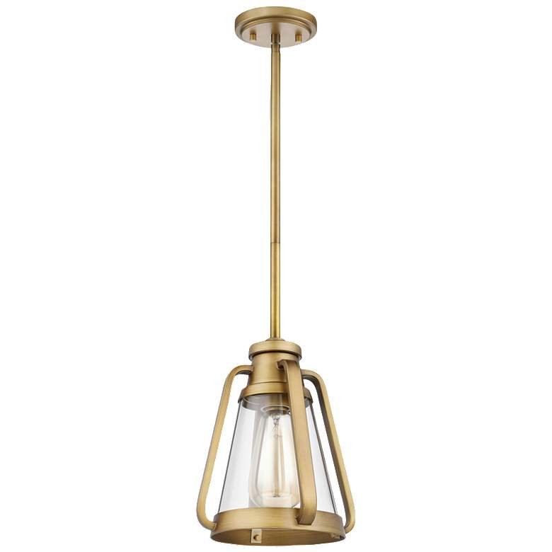 Image 1 Everett; 1 Light; 7 Inch Mini Pendant; Natural Brass Finish w/ Clear Glass