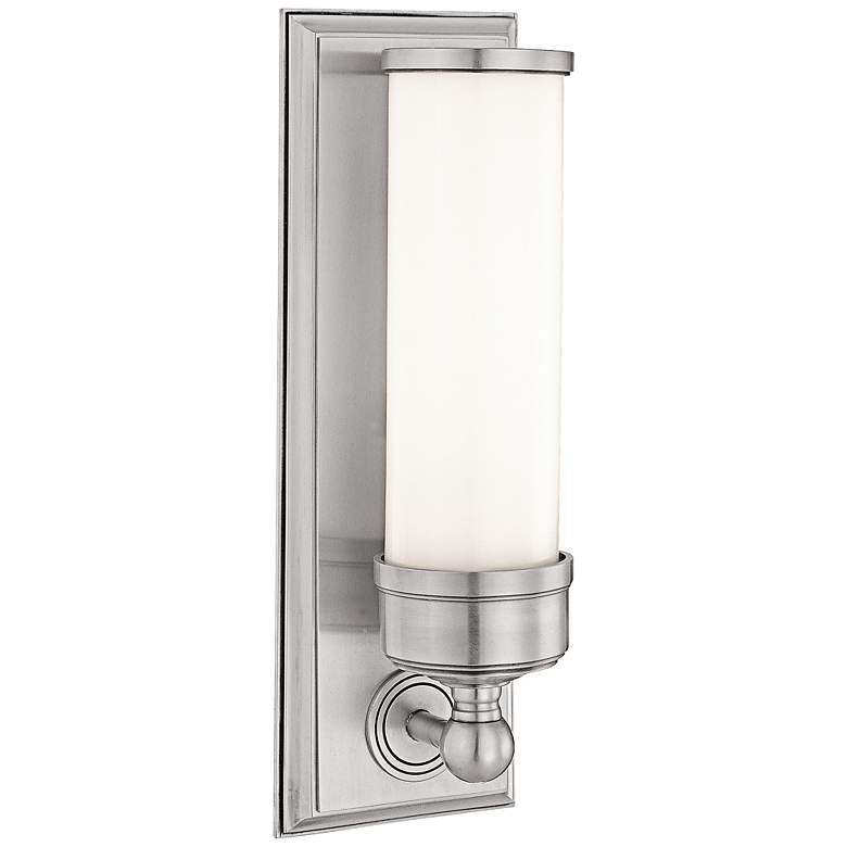 Image 1 Everett 14 1/4 inch High Nickel Wall Sconce w/ Glossy Opal Glass