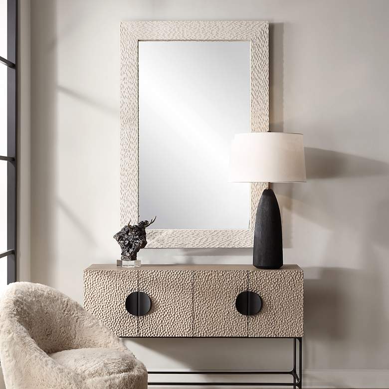 Image 1 Everett 39 5/8" x 59 5/8" Aged Ivory Rectangle Wall Mirror