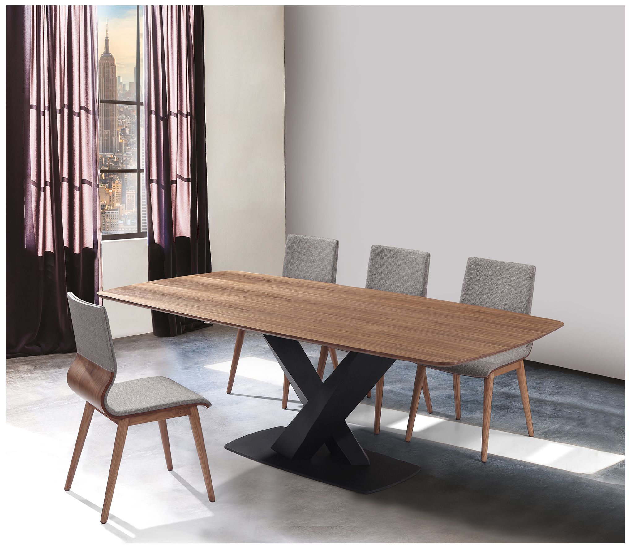 Everett 87 in. Dining Table in Walnut Wood and Matte Black Finish