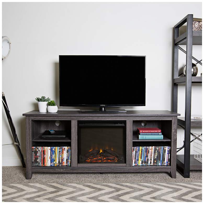 Image 1 Everett Charcoal Gray Wood Fireplace TV Stand