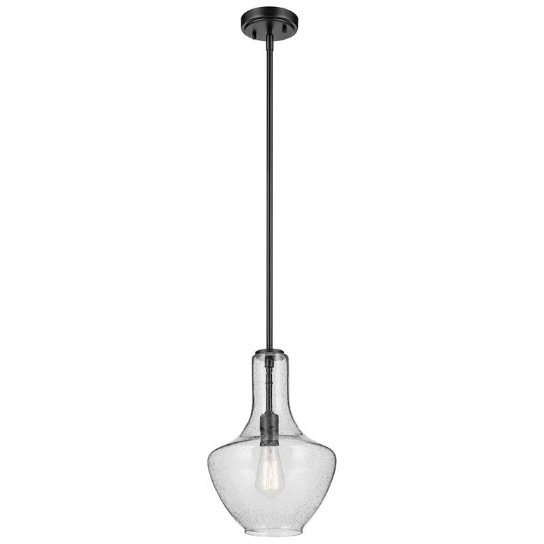 Image 1 Everly 12 3/4" Wide Black Pendant Light with Seeded Glass