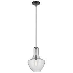 Everly 12 3/4" Wide Black Pendant Light with Seeded Glass