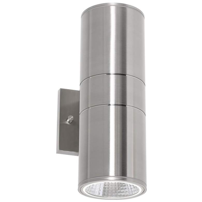 Image 1 Everly 12" High Satin Nickel Adjustable CCT Outdoor LED Wall Sconce