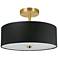 Everly 14.25" Wide 3 Light Aged Brass Semi-Flush Mount With Black Shad