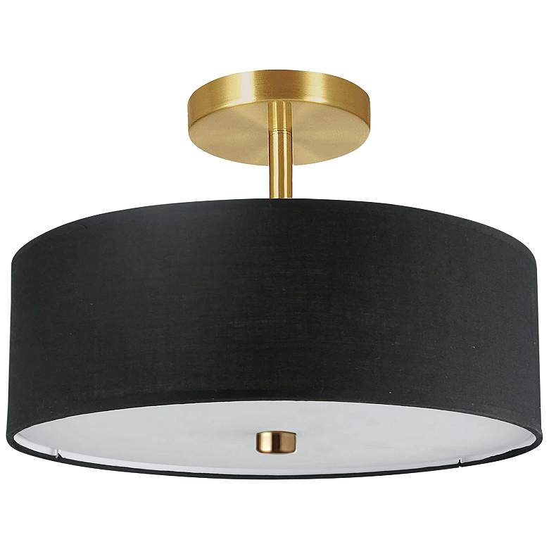 Image 1 Everly 14.25 inch Wide 3 Light Aged Brass Semi-Flush Mount With Black Shad