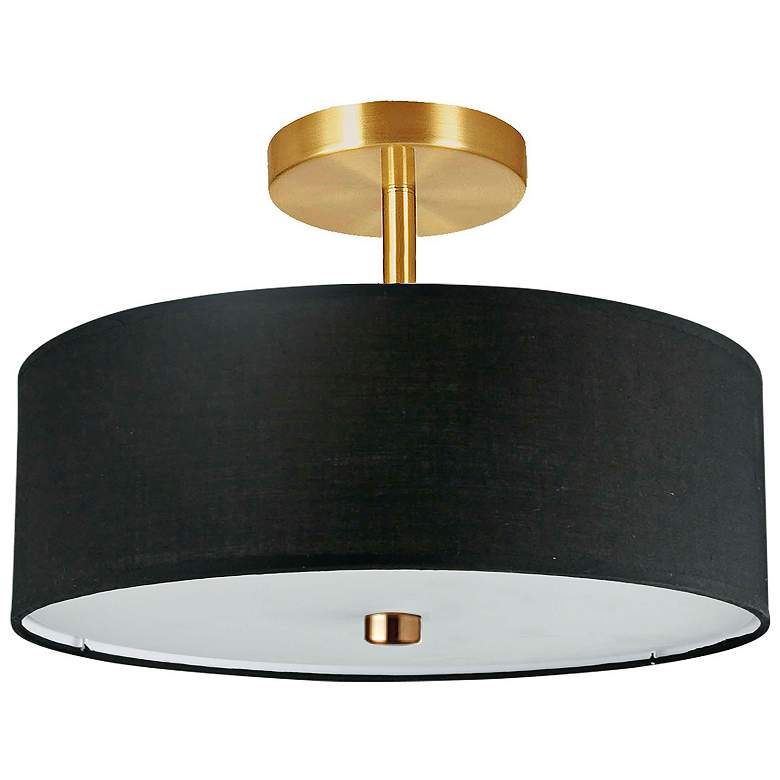 Image 2 Everly 14.25" Wide 3 Light Aged Brass Semi-Flush Mount With Black Shad