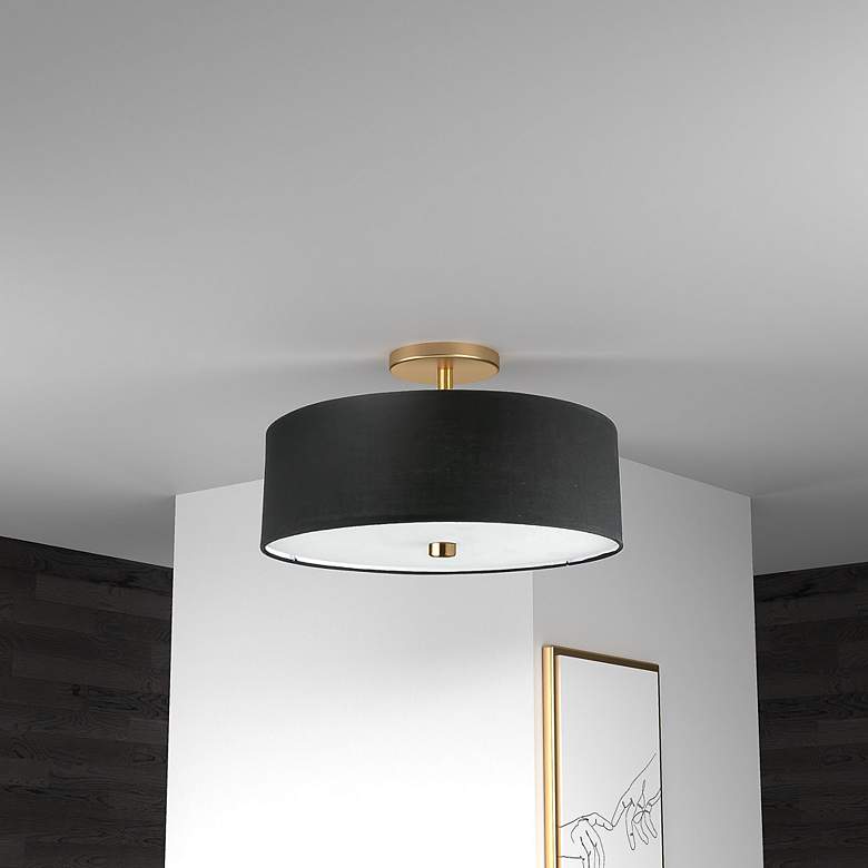 Image 3 Everly 14.25" Wide 3 Light Aged Brass Semi-Flush Mount With Black Shad more views