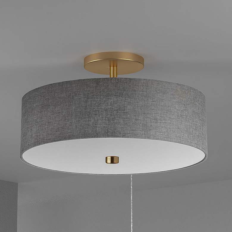 Image 1 Everly 14.25" Wide 3 Light Aged Brass Semi-Flush Mount