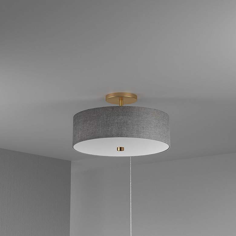 Image 3 Everly 14.25" Wide 3 Light Aged Brass Semi-Flush Mount more views
