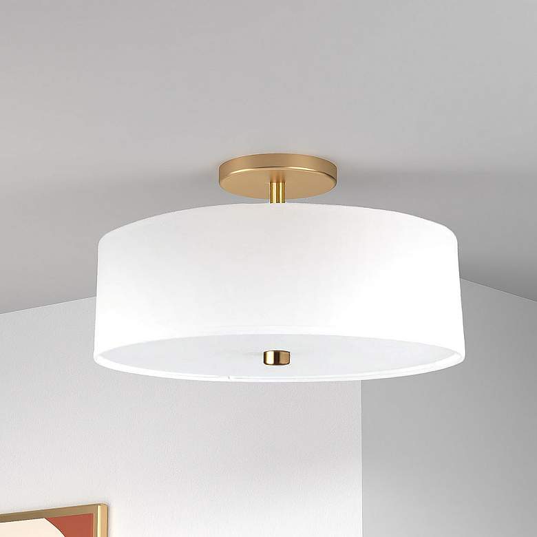 Image 1 Everly 14.25" Wide 3 Light Aged Brass Semi-Flush Mount