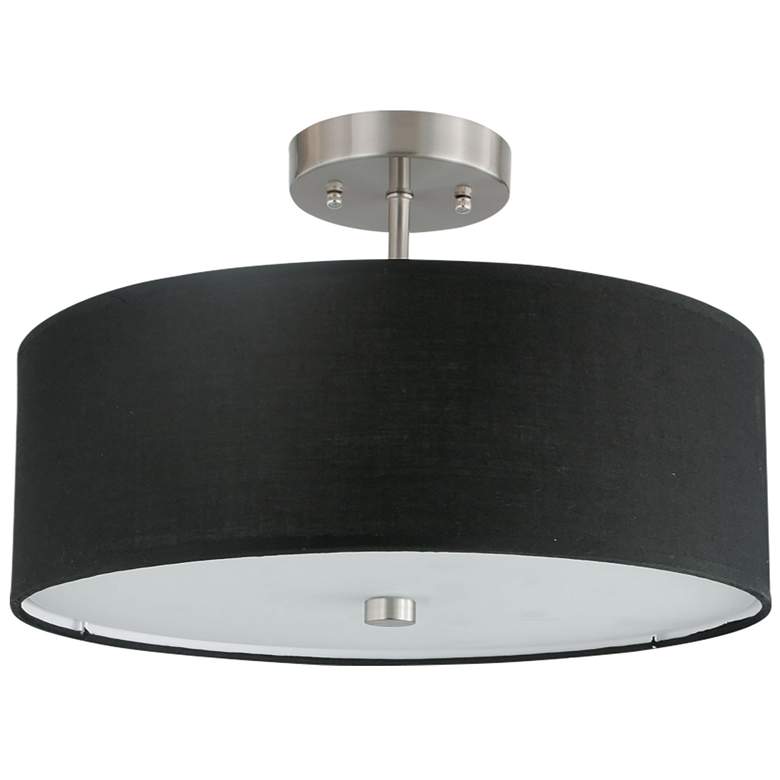 Image 1 Everly 14.25" Wide 3 Light Satin Chrome Semi-Flush Mount With Black Sh