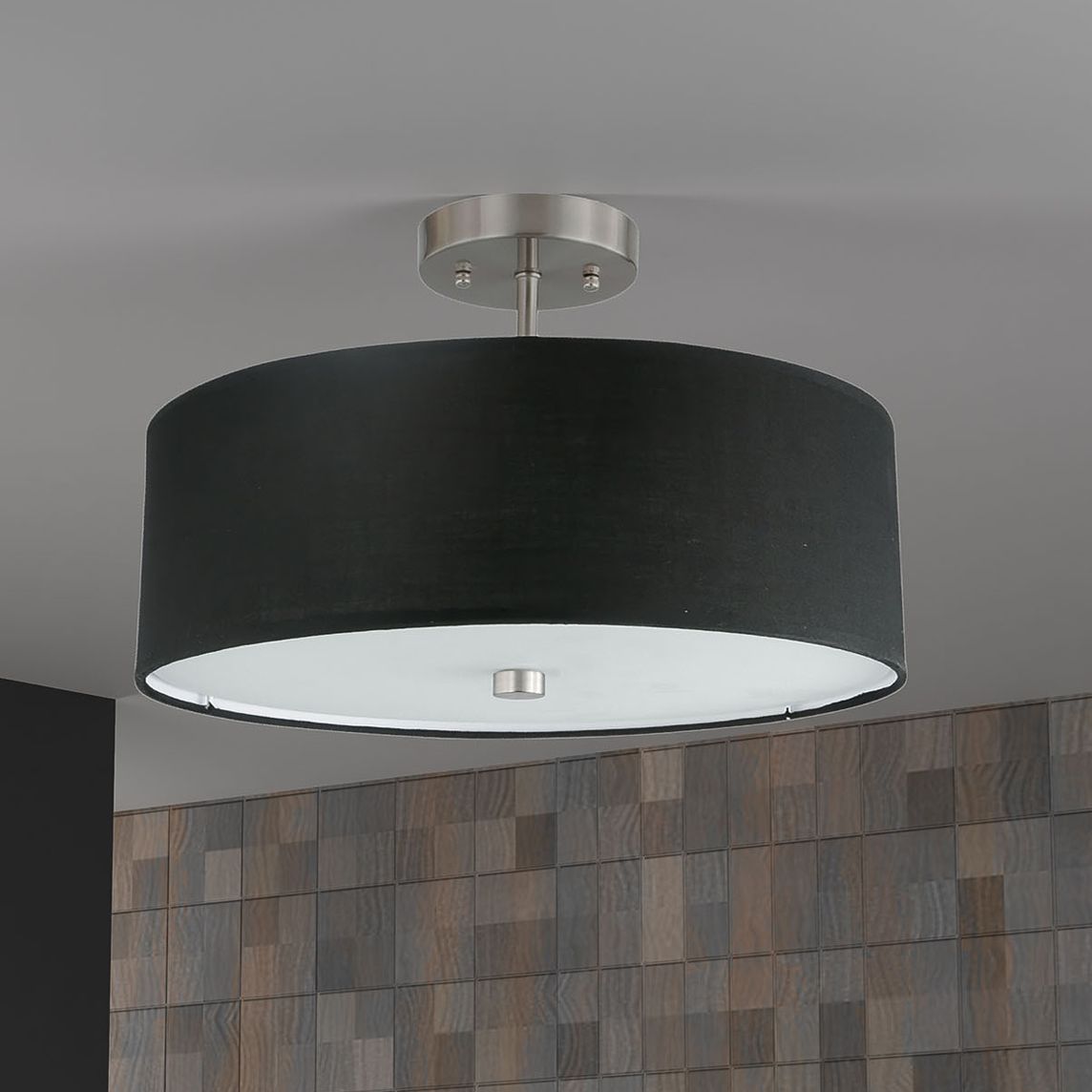 Everly 14.25" Wide 3 Light Satin Chrome Semi-Flush Mount With Black Sh