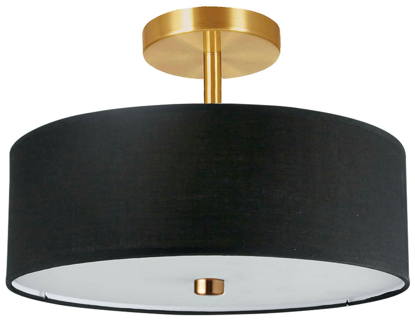 Image 2 Everly 14.25" Wide 3 Light Aged Brass Semi-Flush Mount With Black Shade