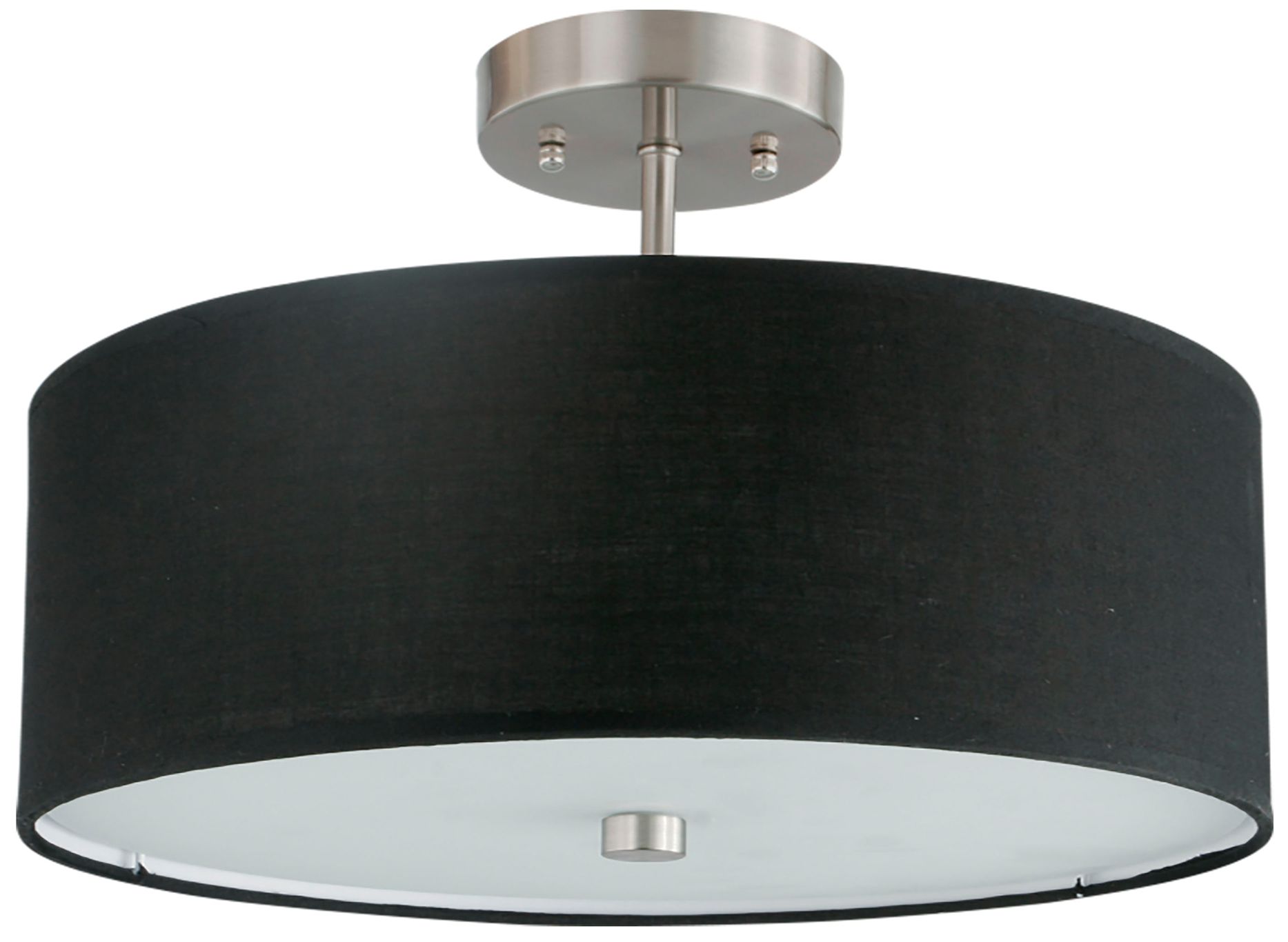Everly 14.25" Wide 3 Light Satin Chrome Semi-Flush Mount With Black Shade