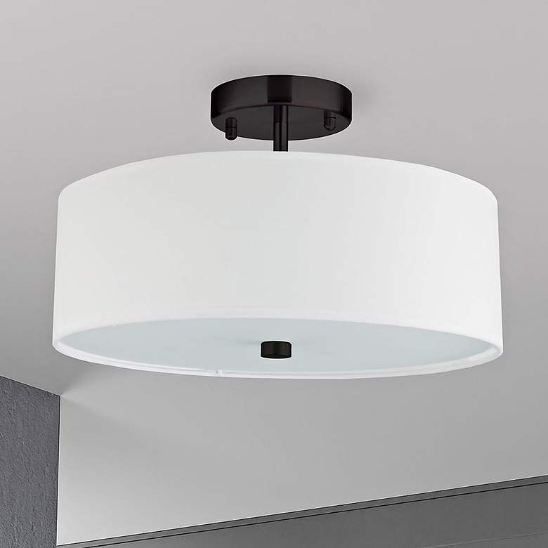 Image 1 Everly 14 1/4" Wide Matte Black Drum Ceiling Light
