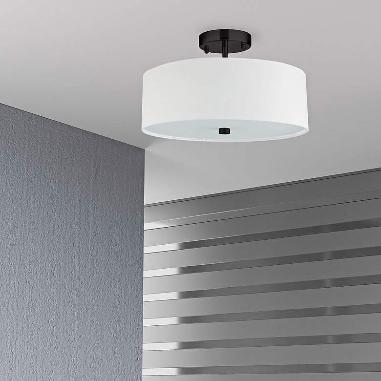 Image 3 Everly 14 1/4" Wide Matte Black Drum Ceiling Light more views