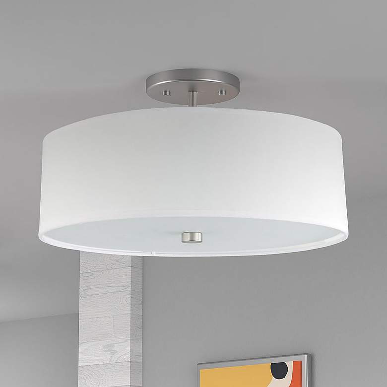 Image 1 Everly 14 1/4"W Satin Chrome Ceiling Light w/ White Shade