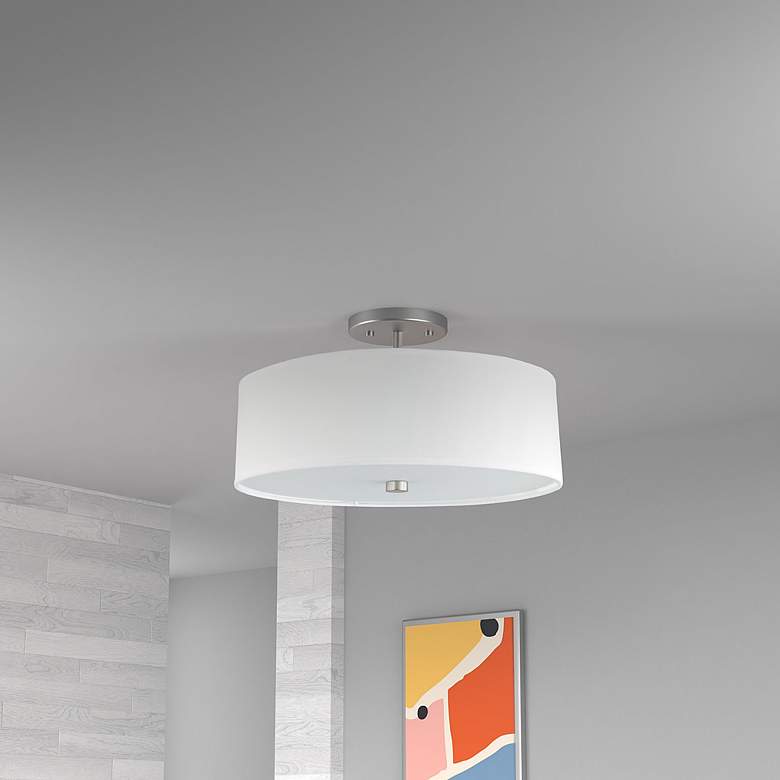 Image 3 Everly 14 1/4"W Satin Chrome Ceiling Light w/ White Shade more views