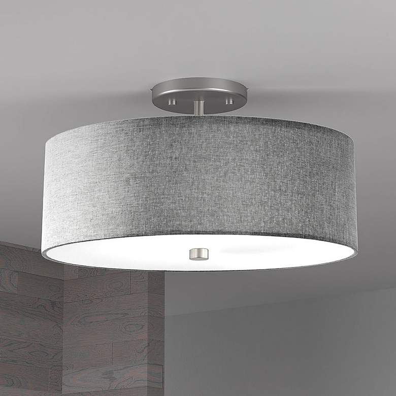 Image 1 Everly 14 1/4"W Satin Chrome Ceiling Light with Gray Shade