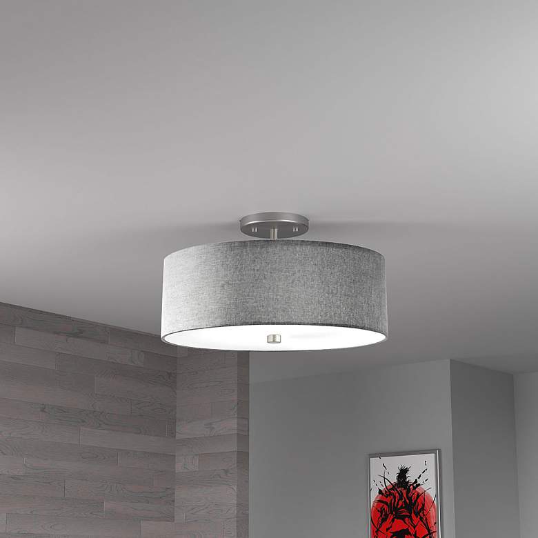 Image 3 Everly 14 1/4"W Satin Chrome Ceiling Light with Gray Shade more views
