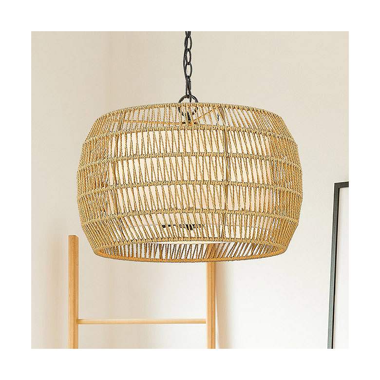Image 1 Everly 19" Wide 4-Light Natural Rattan Pendant Light