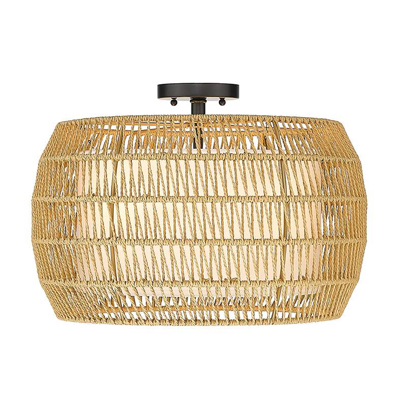 Image 2 Everly 19" Wide Matte Black 4-Light Semi-Flush With Natural Rattan more views