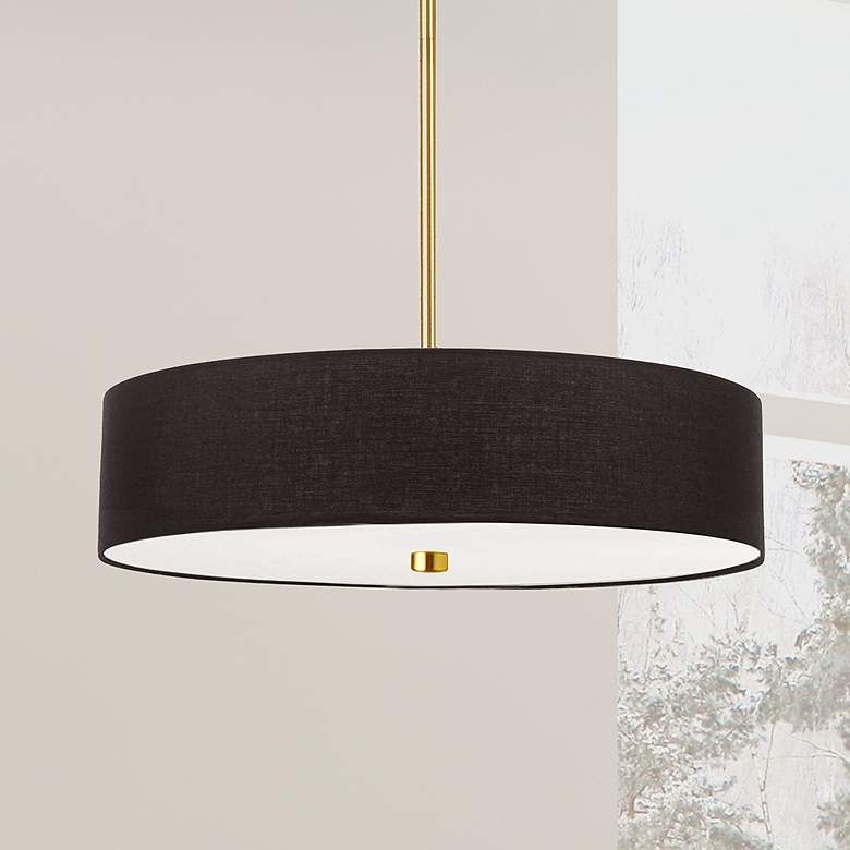 Image 1 Everly 20" Wide Aged Brass and Black Drum Pendant Light