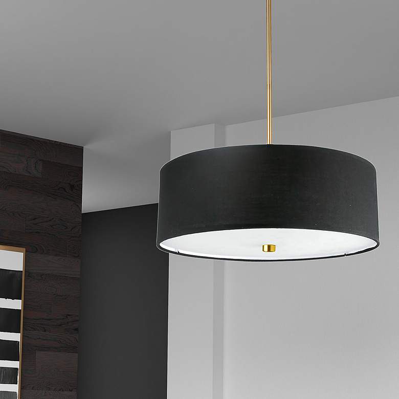 Image 3 Everly 20" Wide Aged Brass and Black Drum Pendant Light more views
