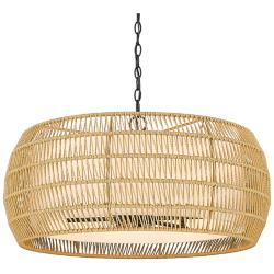 Everly 27 1/4" Wide Matte Black Chandelier w/ Rattan Shade